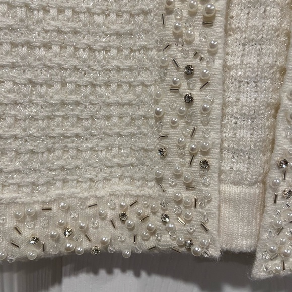 NWT Elie Tahari Size S Cream Knit Embellished Textured Cardigan Beaded Pearls - Picture 6 of 11